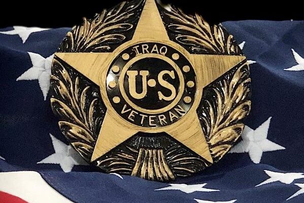 US Iraq veteran marker displayed on an American flag background
