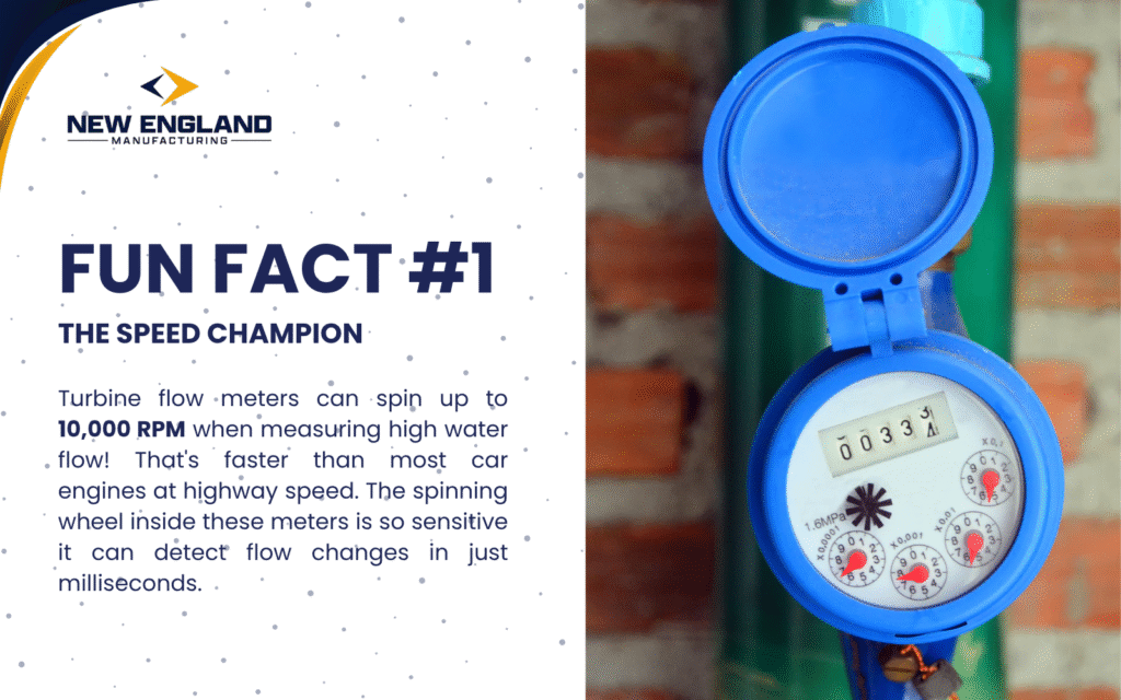 Water flow meter types fun fact about turbine meters spinning at 10,000 RPM with blue residential meter