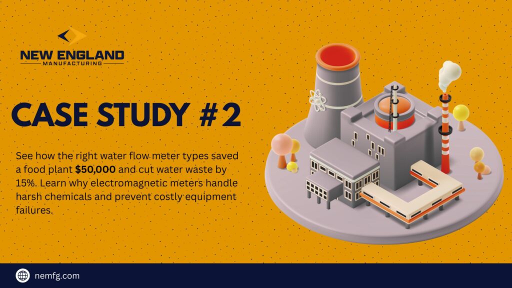 Water flow meter types case study showing food processing plant using electromagnetic meters