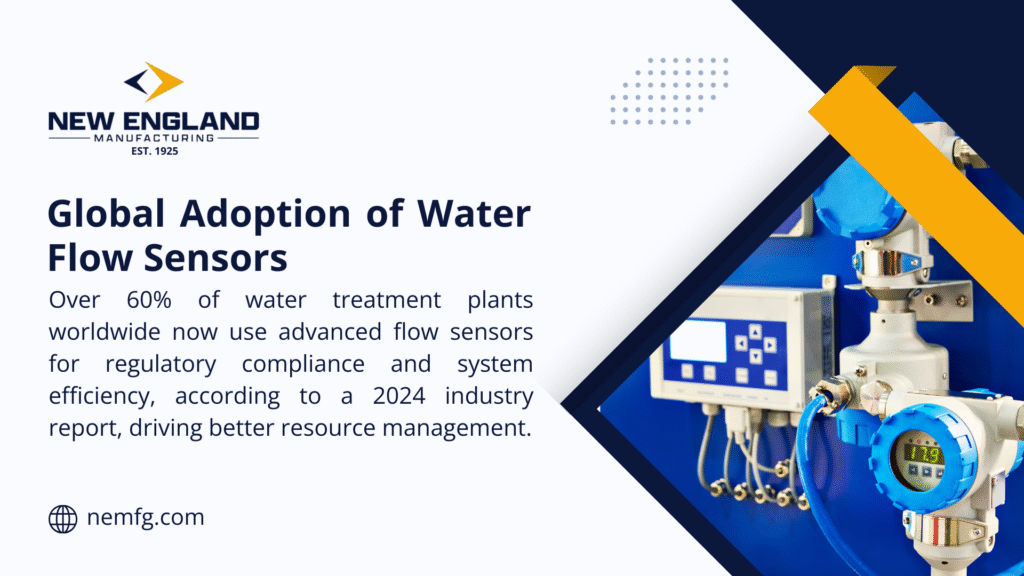 Image of advanced water flow sensors with a digital display, noting over 60% of water treatment plants use them for regulatory compliance and efficiency per a 2024 report.