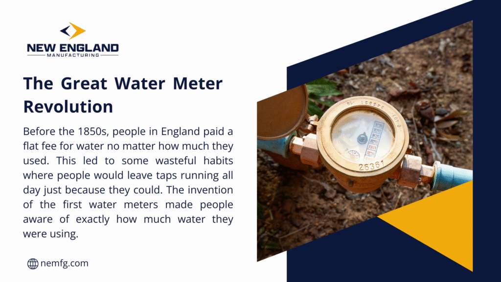 Vintage brass water flow meter showing the evolution of water measurement technology since the 1850s